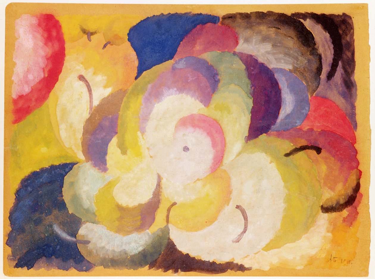 Martwa natura z jabłkami, 1915 (gwasz na papierze ułożony na płycie) autorstwa Alexander Bogomazov