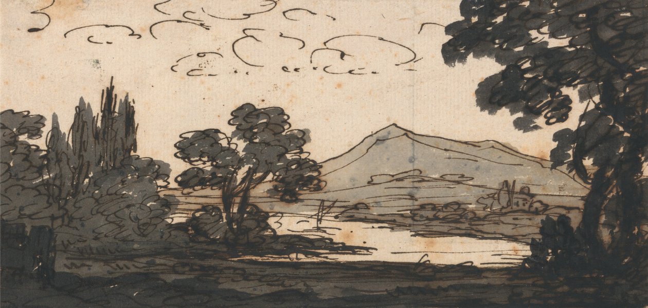 Krajobraz z górami i jeziorem autorstwa Alexander Cozens
