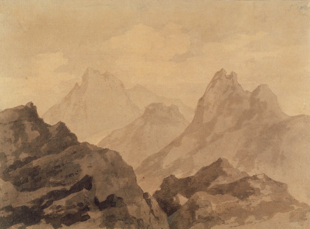 Mountain Tops (A Mountain Study), ok.1780 (grafit z brązowo-szarym praniem na papierze) autorstwa Alexander Cozens