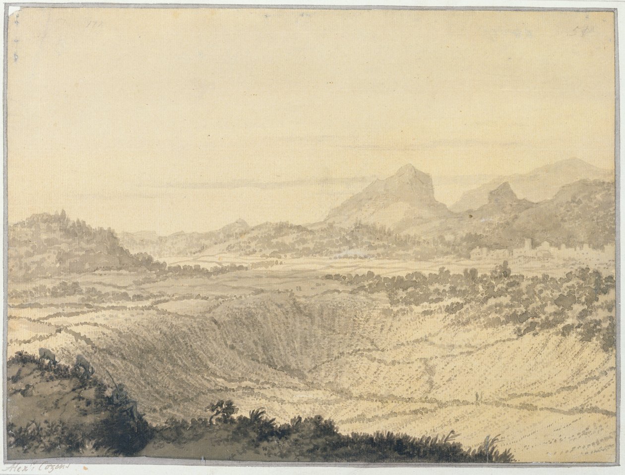 Pejzaż skalny (szara farba na papierze) autorstwa Alexander Cozens
