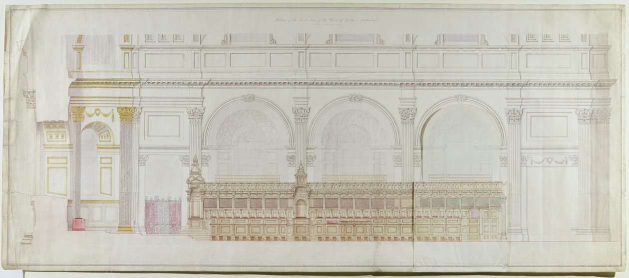 Elewacja chóru w katedrze św. Pawła, odnowiona przez C.R. Cockerella (1788-1863) 1848 (ołówek i toaleta na papierze) autorstwa Alexander Dick Gough