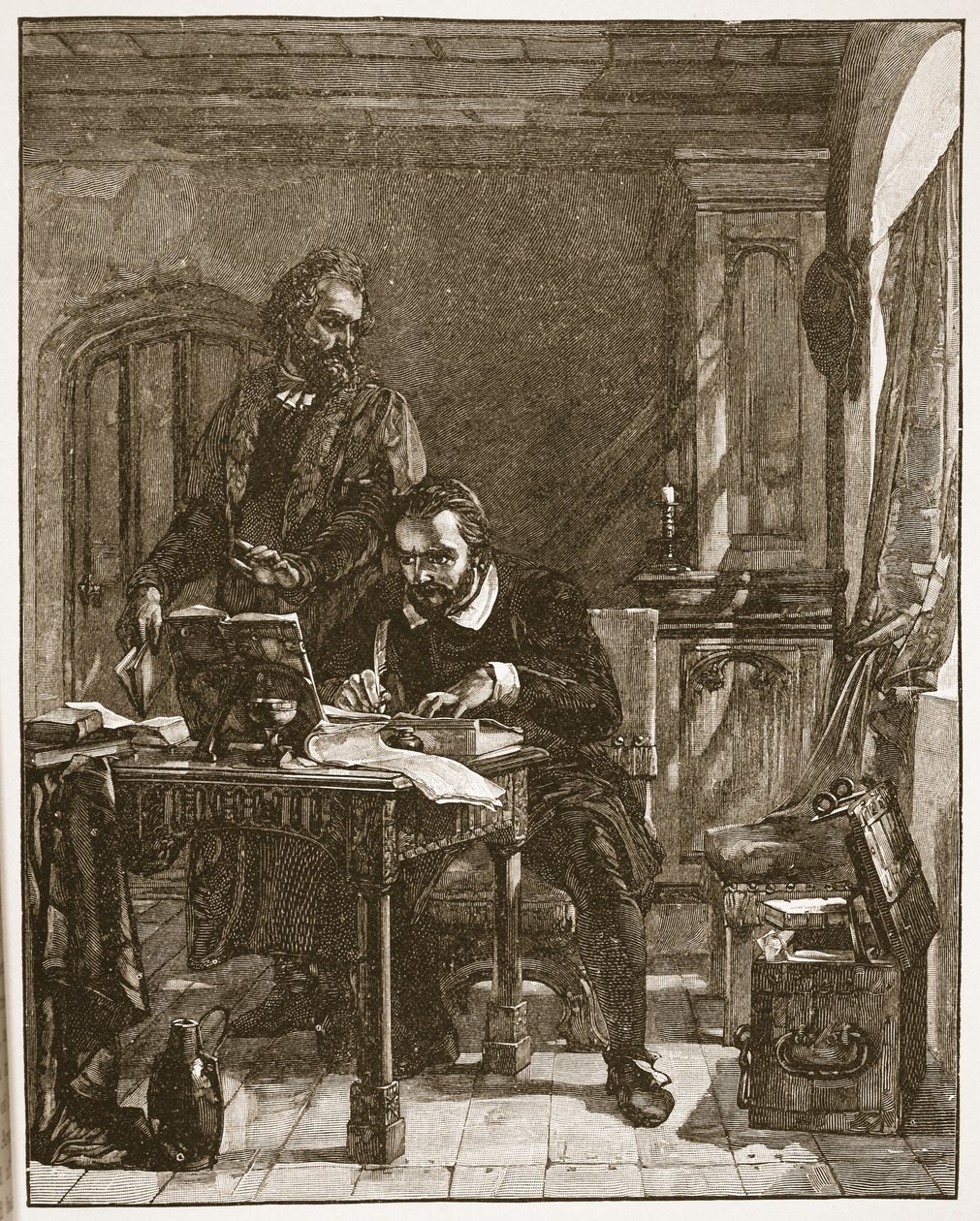 Tyndale tłumaczy Biblię, ilustracja z „Kościoła anglikańskiego: historia dla ludu” autorstwa H.D.M. Spence-Jones, wyd. ok. 1910 (zdjęcie w sepii) autorstwa Alexander Johnston