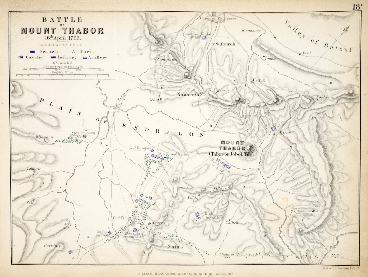 Mapa bitwy pod Mount Thabor, opublikowana przez Williama Blackwooda i Synów, Edynburg i Londyn, 1848 (rycina ręcznie kolorowana) autorstwa Alexander Keith Johnston