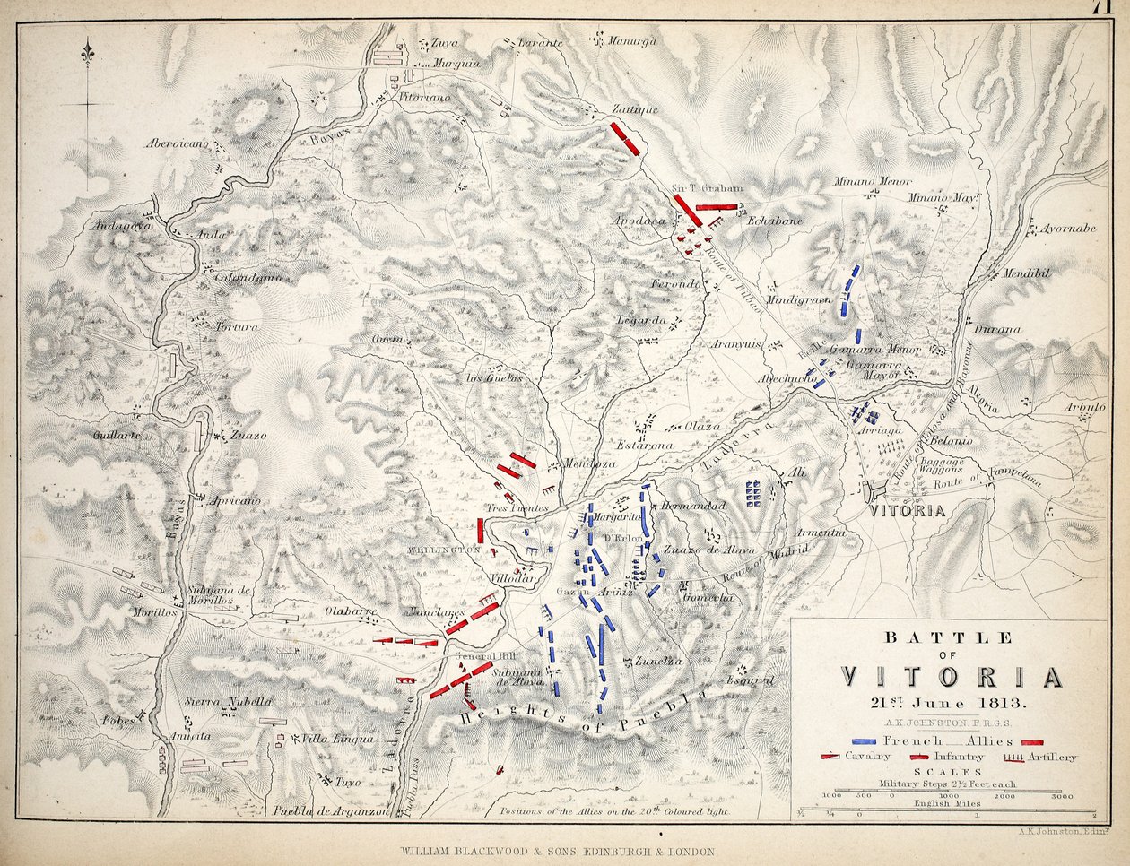 Mapa bitwy pod Vitorią, wydana przez William Blackwood and Sons, Edynburg i Londyn, 1848 (rycina ręcznie kolorowana) autorstwa Alexander Keith Johnston