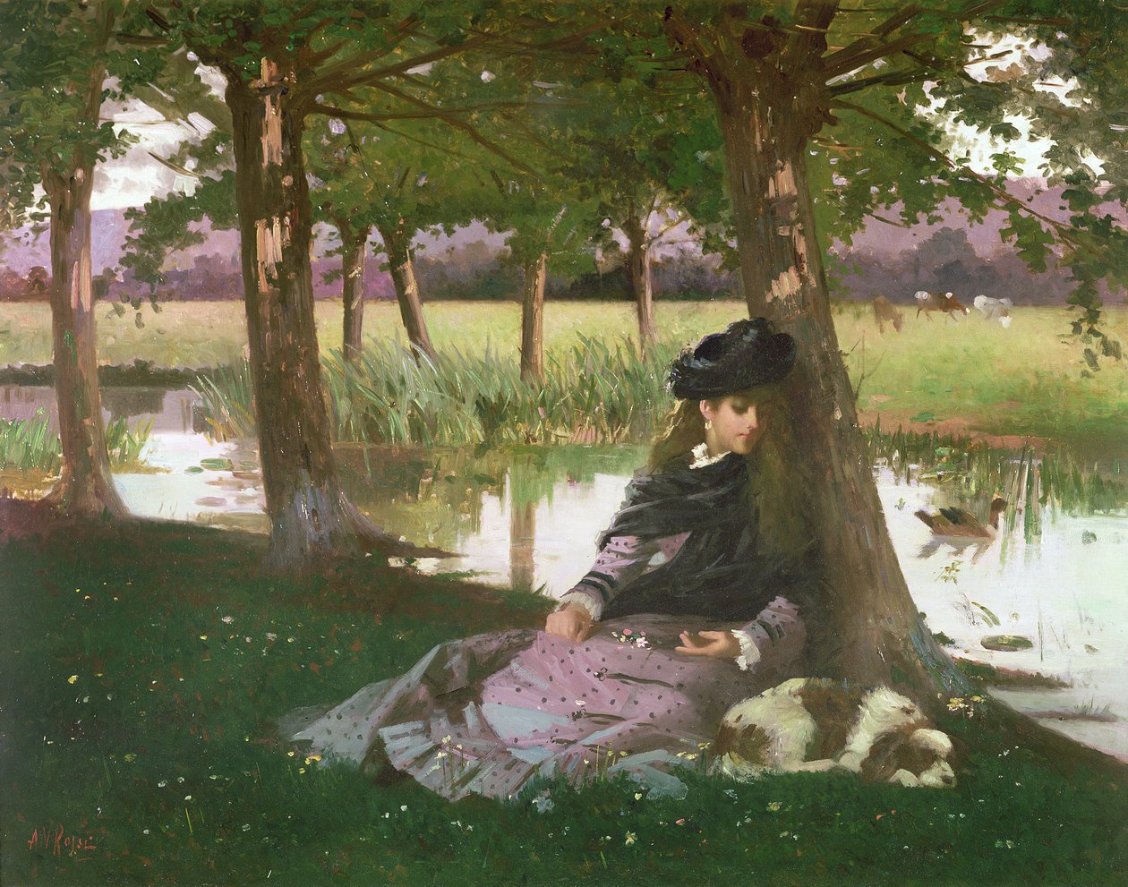 Popołudnie nad rzeką z King Charles Spanielem autorstwa Alexander M. Rossi