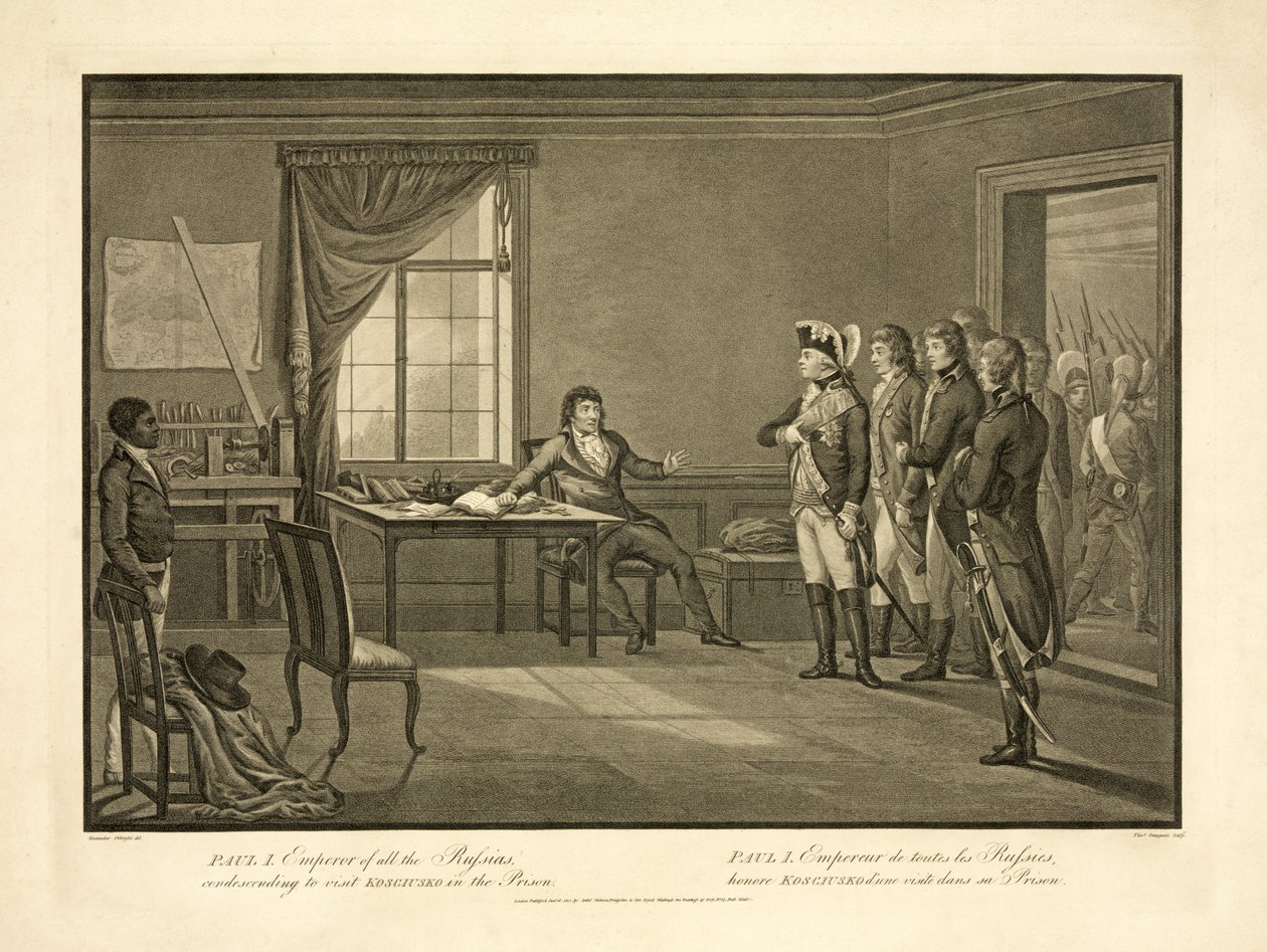 Paweł I, cesarz wszystkich Rusi, protekcjonalny do odwiedzenia Kościuszki w więzieniu, wyd. 1801 autorstwa Alexander Ortowski