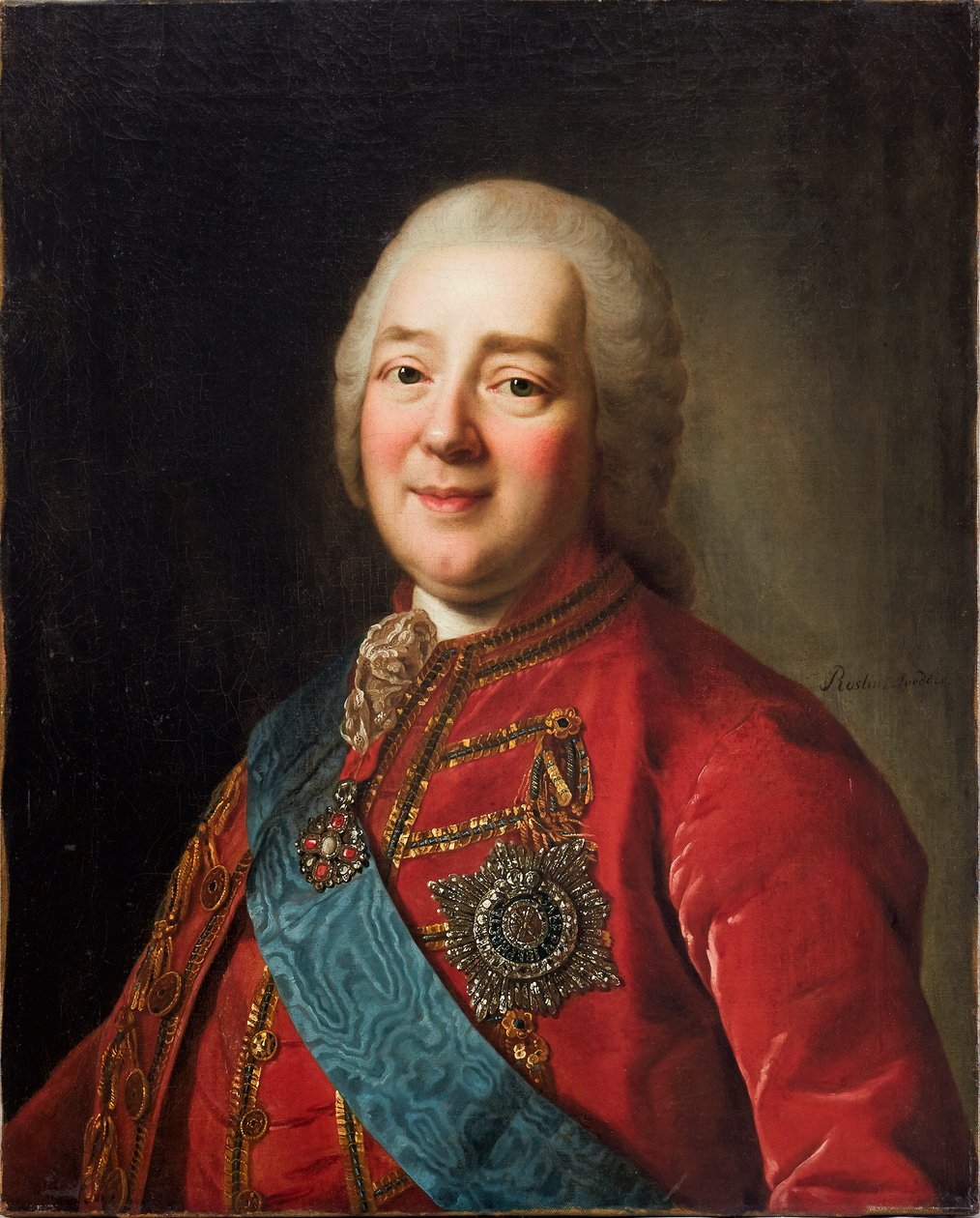 Portret przedstawia rosyjskiego hrabiego Nikitę Iwanowicza Panina (1718‑1783) autorstwa Alexander Roslin