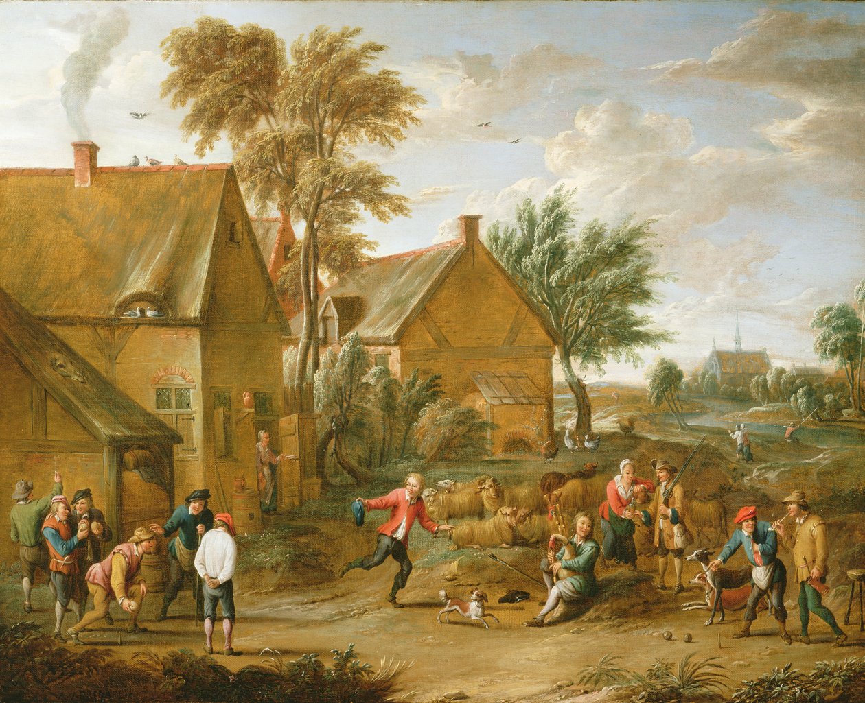 Gra w kręgle przy tawernie autorstwa Alexander van Bredael