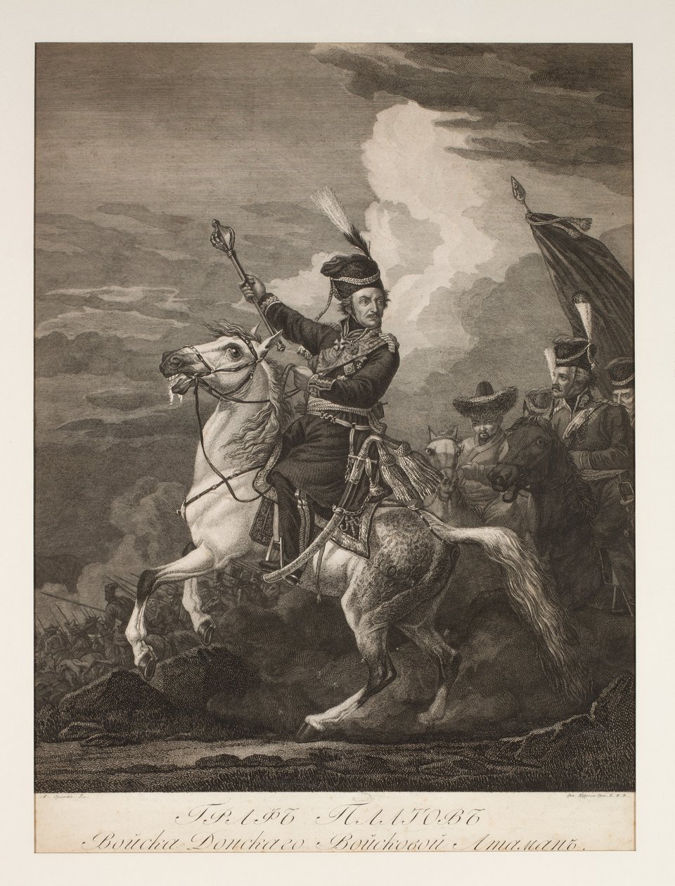 Portret hrabiego Płatowa (1751-1818) na koniu (rycina) autorstwa after Alexander Orlowski