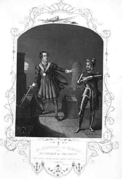 Pan Macready jako Hamlet i Pan Stuart jako Duch, Akt I, scena 5, w Hamlecie Williama Szekspira (1564-1616) rycina George Hollis (1792-1842) (rycina) autorstwa Alexander (after) Reid
