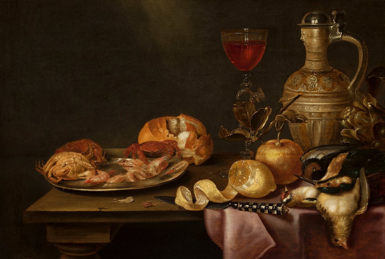 Martwa natura z krewetkami i krabami na blaszanym talerzu autorstwa Alexander Adriaenssen