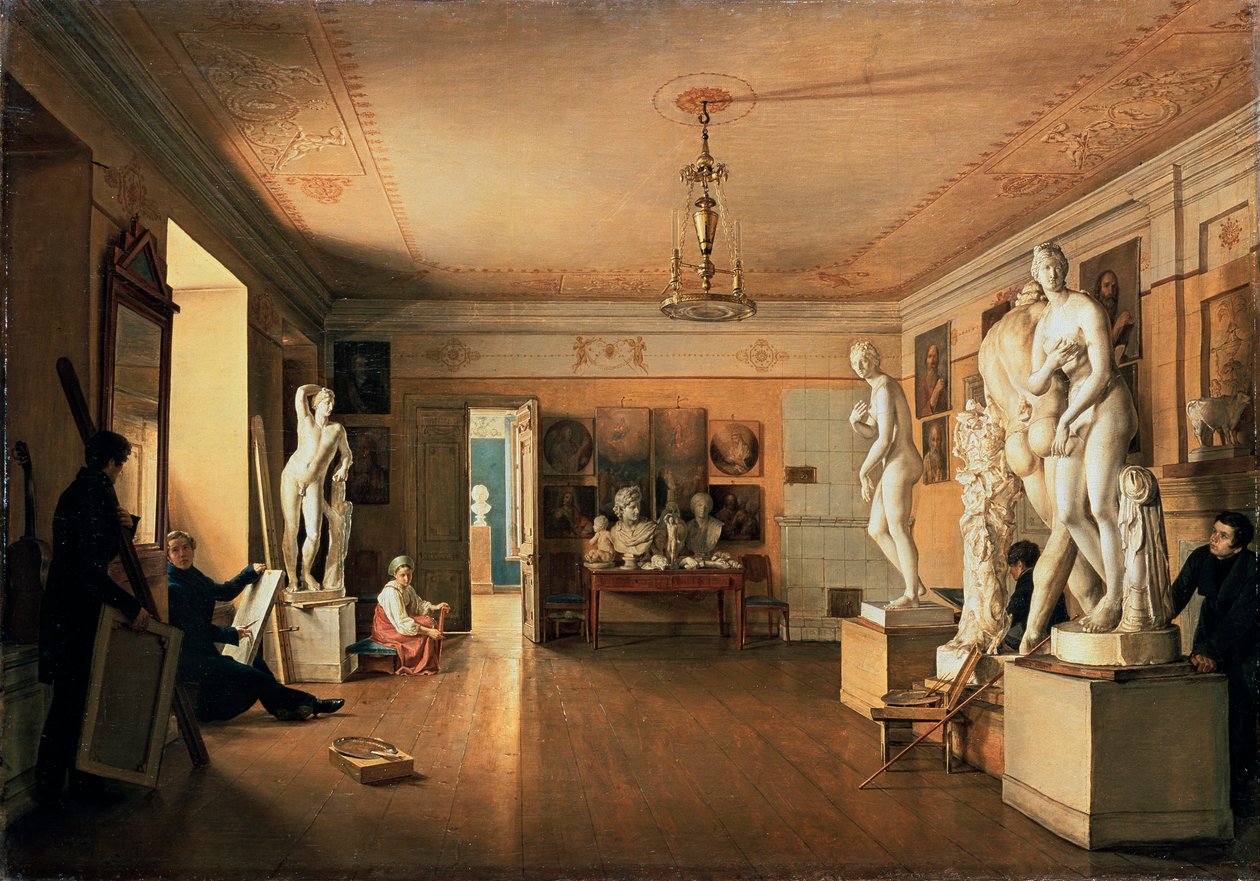„Pracownia artysty Aleksieja Wenetsianowa w Petersburgu”, 1827 r. autorstwa Alexander Alexeyev