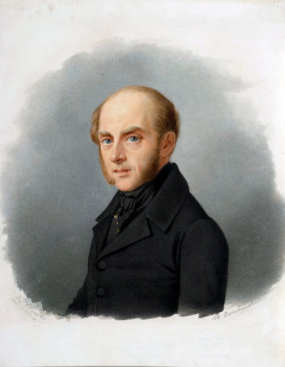 Portret hrabiego Siergieja Ouwarowa (1786-1855), rosyjskiego męża stanu - Akwarela na tekturze Aleksandra Aleksiejewicza Wasiljewskiego (1794-1849), wczesne lata 40. XIX wieku - Portret hrabiego Siergieja Siemionowicza Uvarowa (1786-1855) - Akwarela na tek autorstwa Alexander Alexeyevich Vasilyevsky