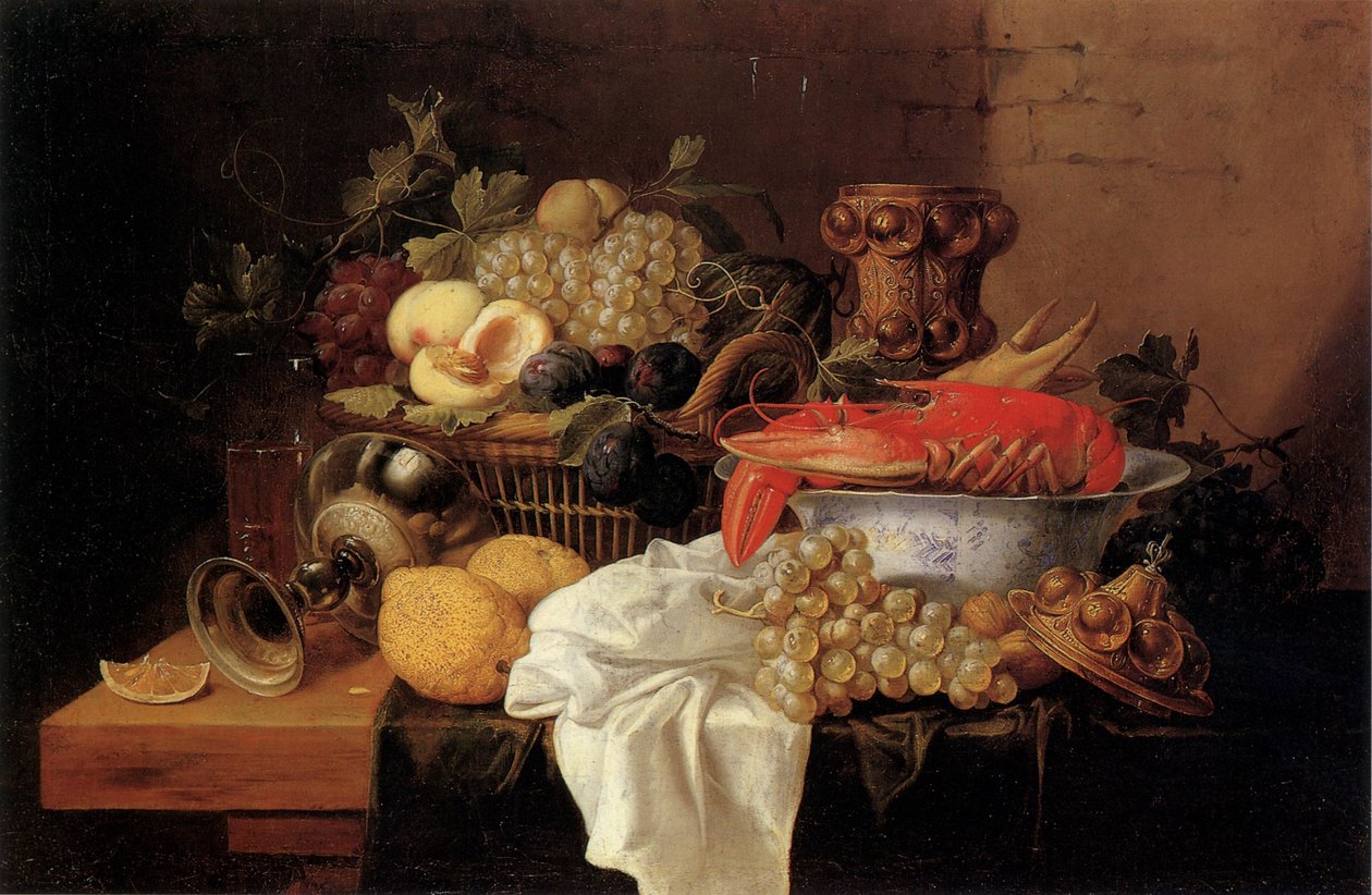 Owocowa martwa natura z homarem autorstwa Alexander Coosemans