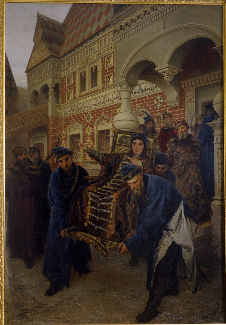 Bojaryna Morozowa. (Bojarynia Morozowa). Teodozja Prokofijewna Morozowa (1632-1675), zagorzała zwolenniczka obrządku staroobrzędowców, złożyła śluby zakonne pod imieniem Teodora. Podczas aresztowania jest opisywana przez zwolenników pat autorstwa Alexander Dimitrievitch Litovtchenko