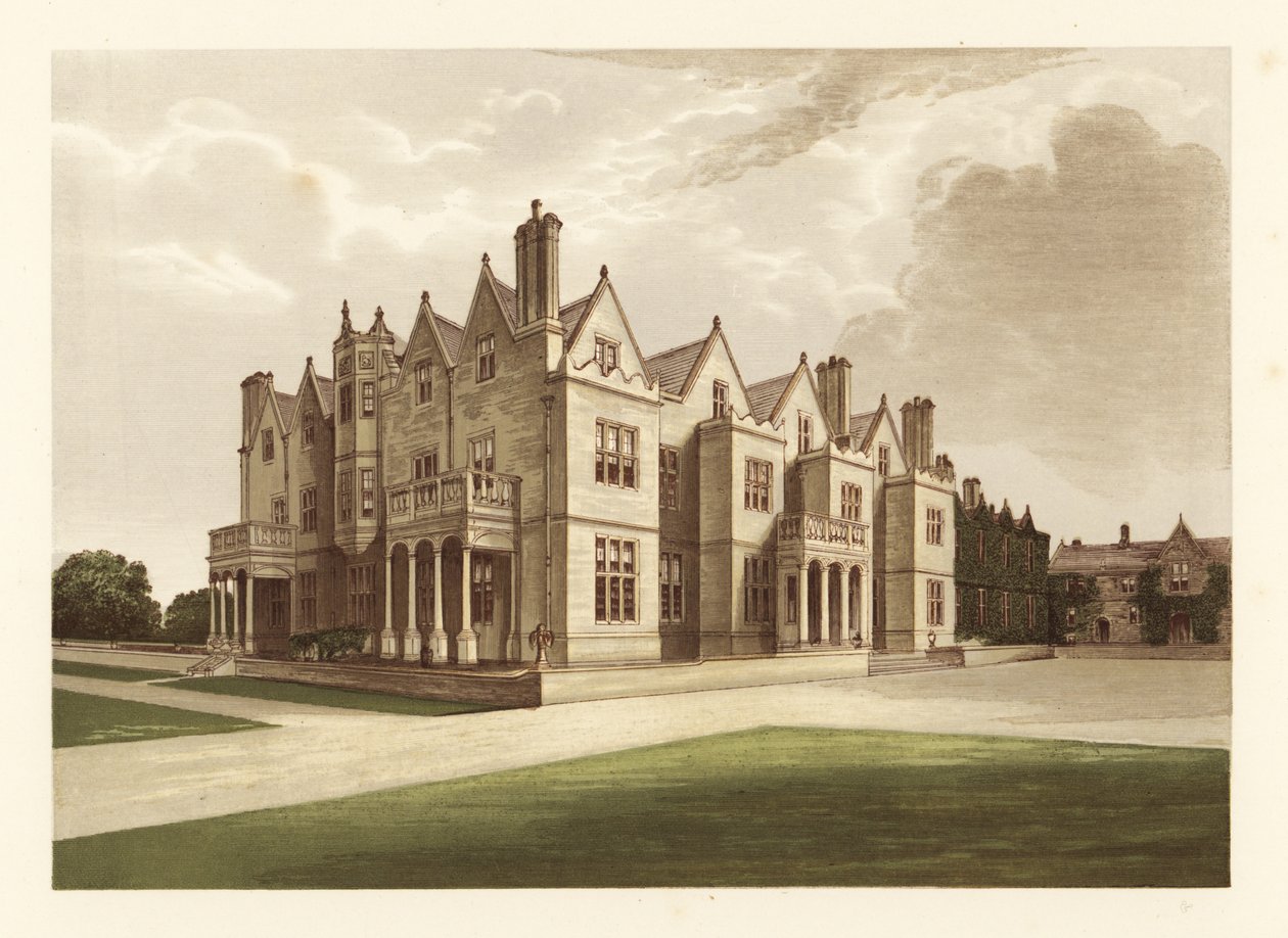Acton Reynald Hall., Shropshire, Anglia. ,1880 (grawerowanie) autorstwa Alexander Francis (after) Lydon