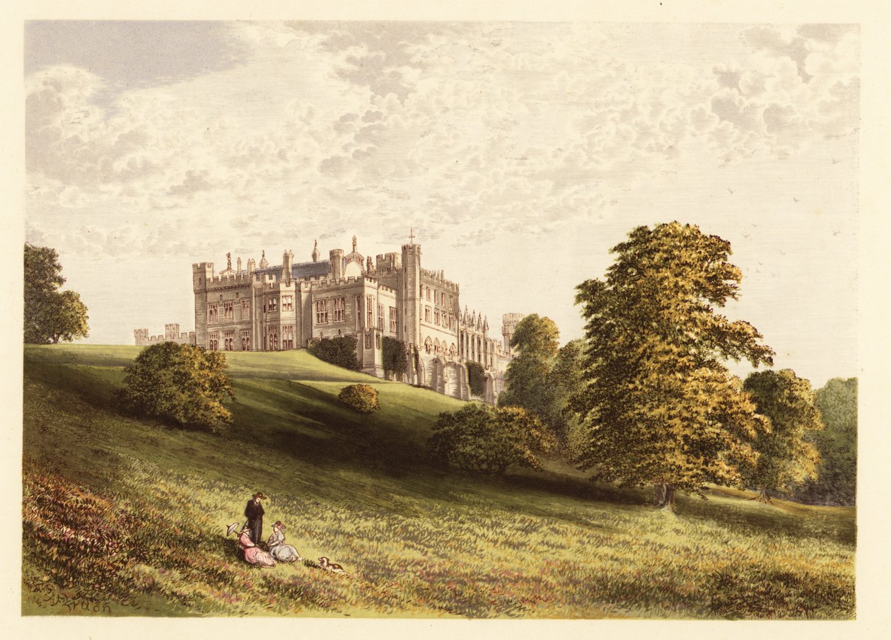Zamek Lambton., Hrabstwo Durham, Anglia. ,1880 (grawerowanie) autorstwa Alexander Francis (after) Lydon