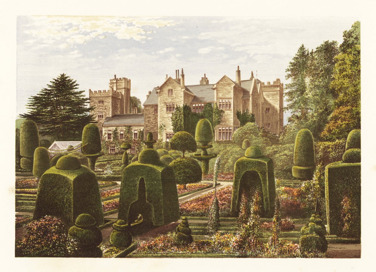 Levens Hall., Cumbria, Anglia. ,1880 (grawerowanie) autorstwa Alexander Francis (after) Lydon