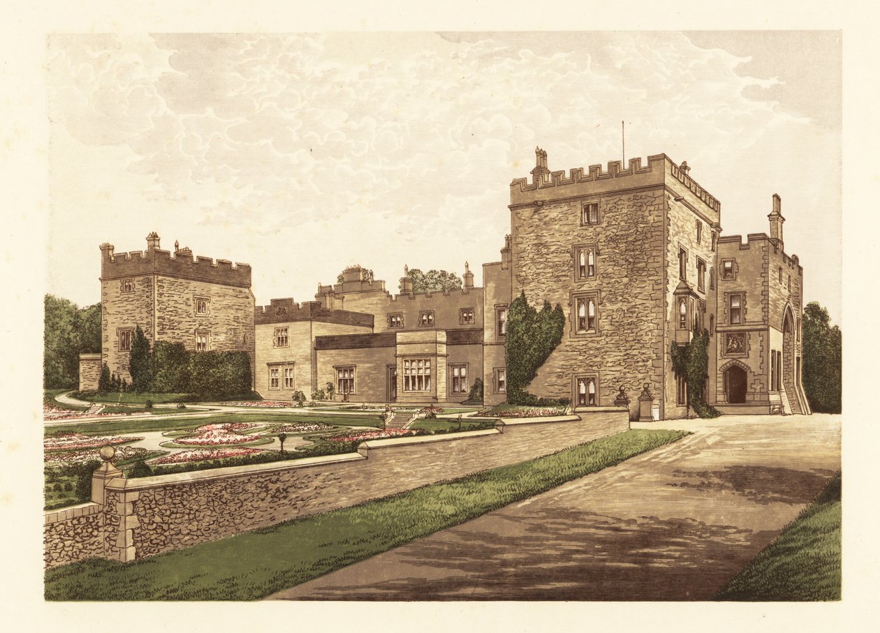 Zamek Muncaster, Kumbria, Anglia. ,1880 (grawerowanie) autorstwa Alexander Francis (after) Lydon