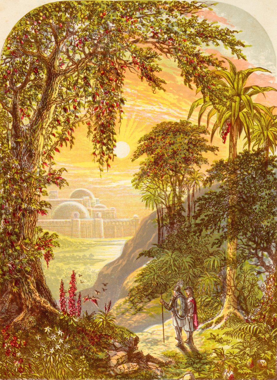 Christian and Hopeful in the land of Beulah, z The Pilgrims Progress Johna Bunyana, wyd. ok. 1880 r. autorstwa Alexander Francis Lydon
