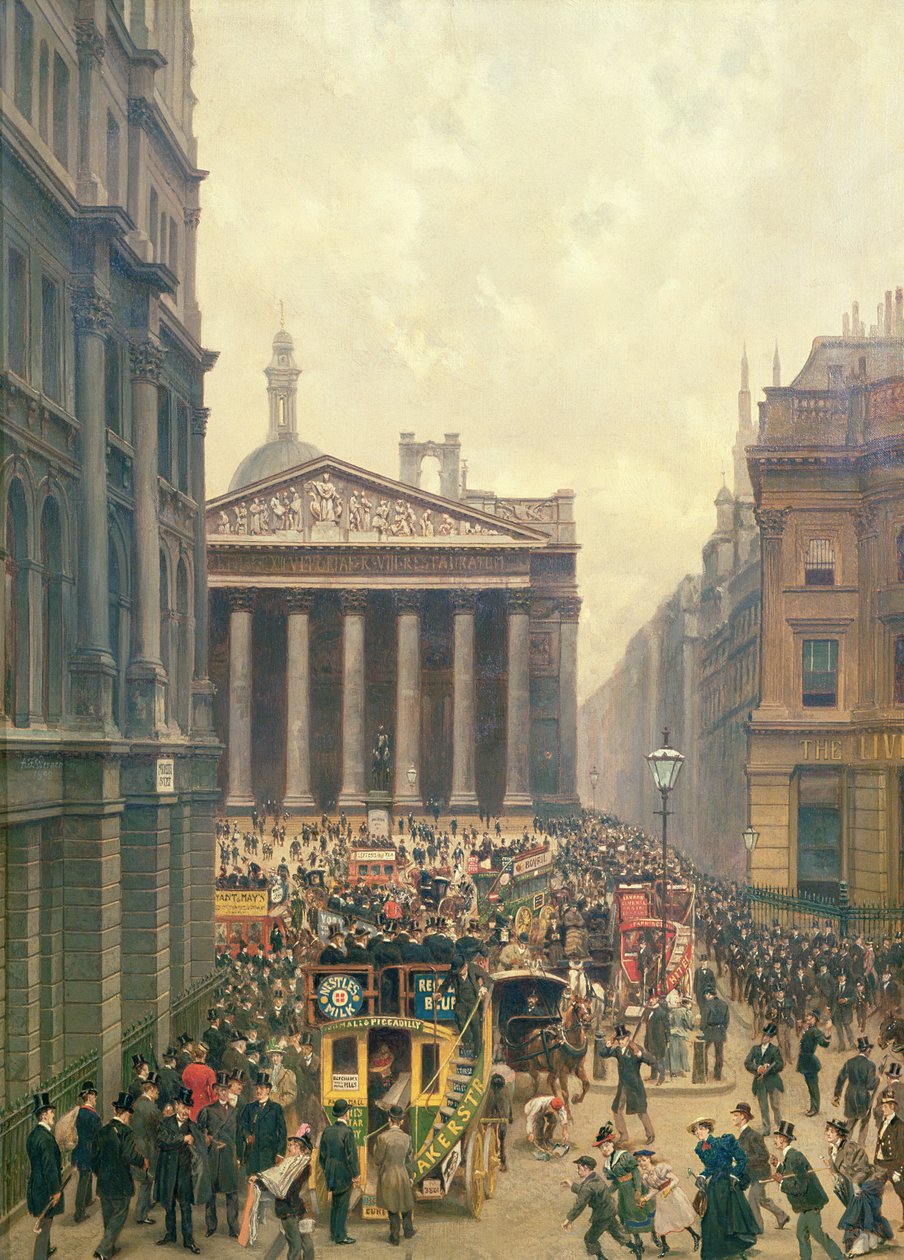 Godziny szczytu przy Royal Exchange z Queen Victoria Street, 1904 autorstwa Alexander Friedrich Werner