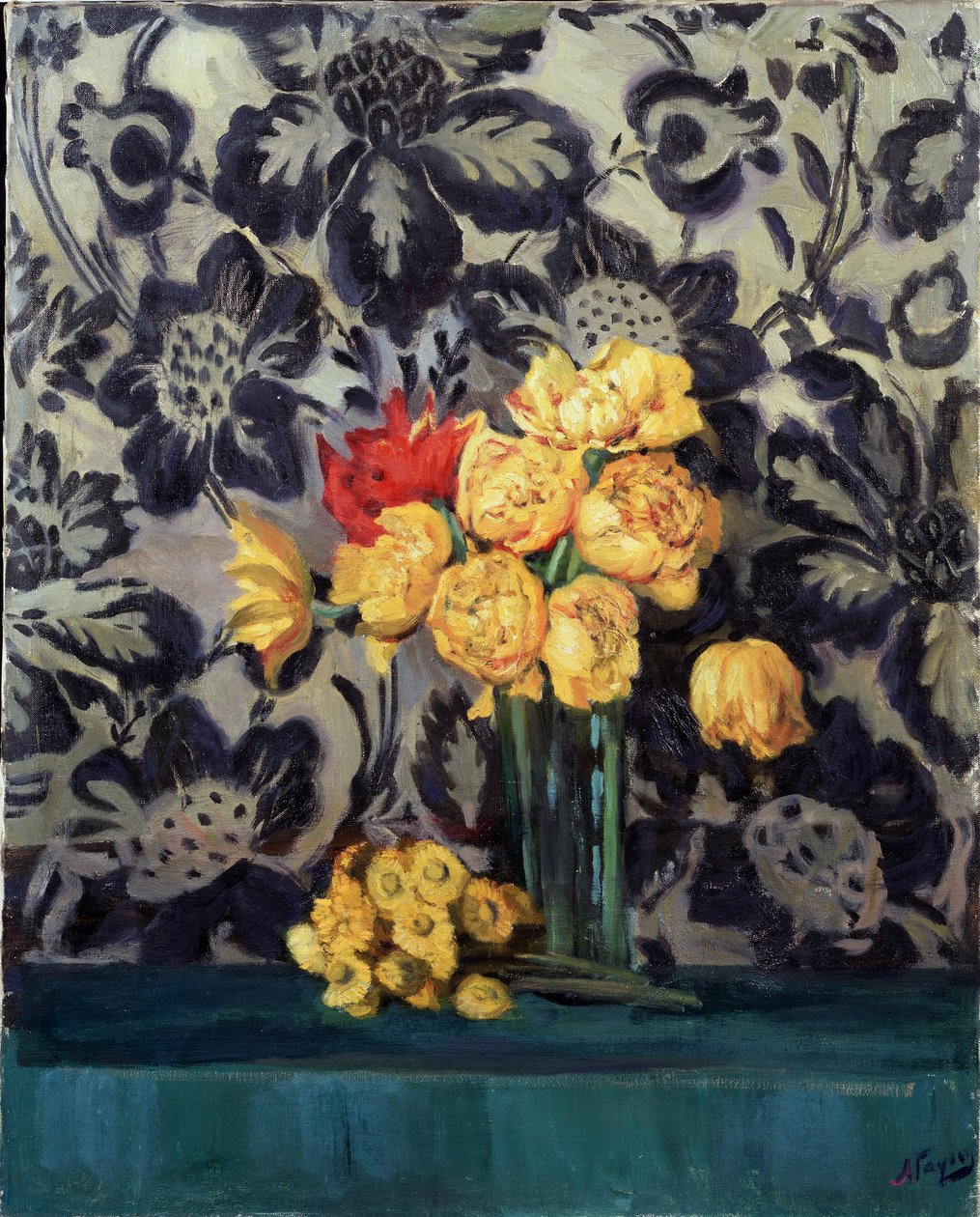 „Kwiaty, żółte na czarnym”” Obraz Alexandra Gausha (1873-1947) około 1916 r. Regionalna Galeria Sztuki, Wołogda autorstwa Alexander Gaush