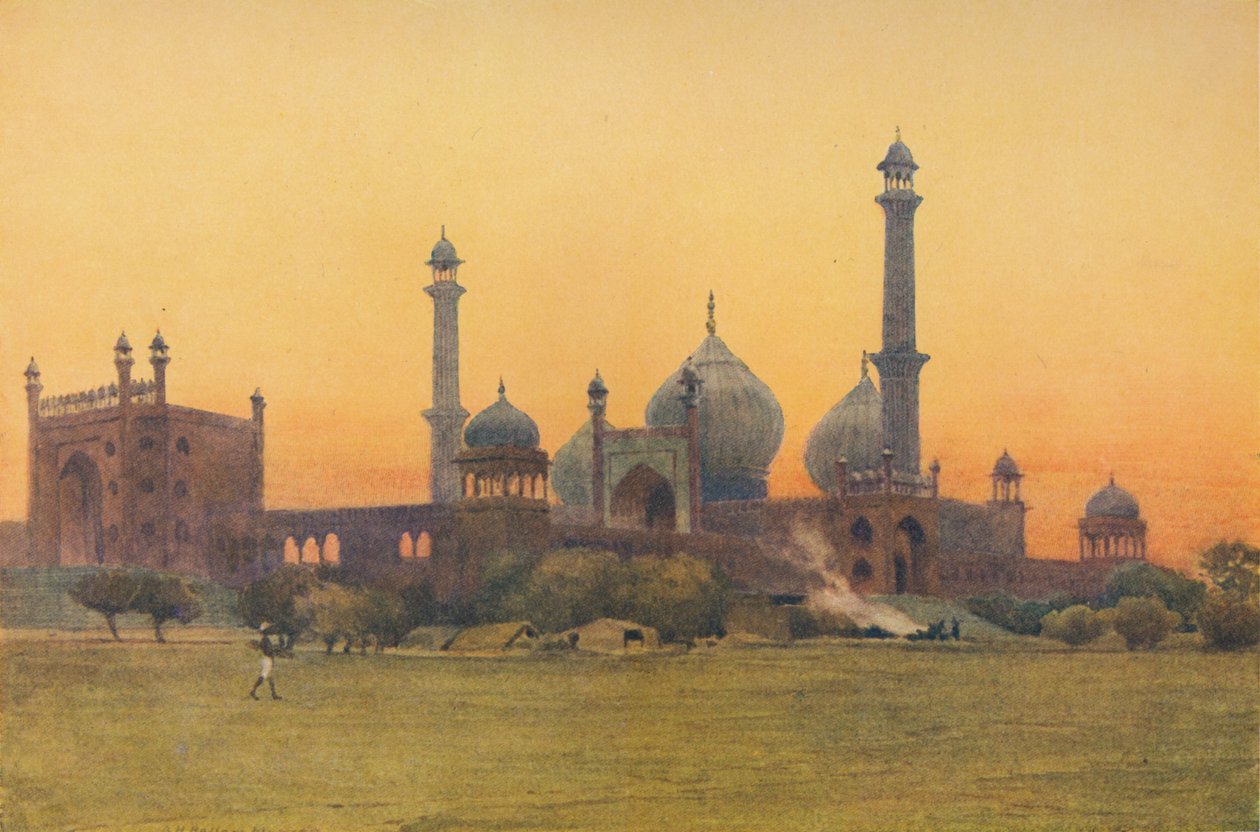 Jumma Musjid, Delhi - O zachodzie słońca, ok. 1880 1905 r. autorstwa Alexander Henry Hallam Murray