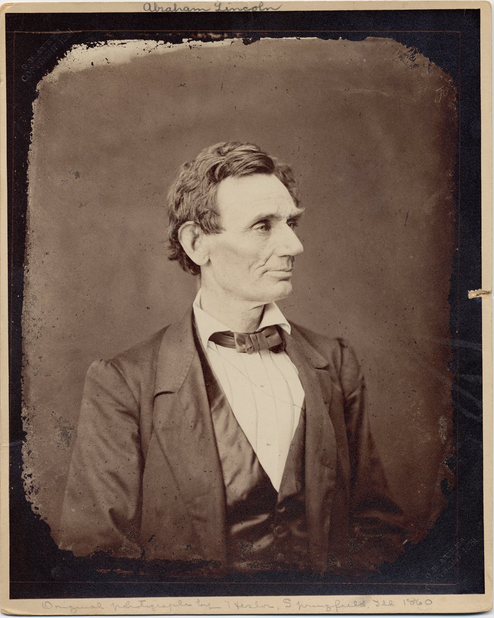Abraham Lincoln (1809-65), 16. prezydent USA, kopia odbitka po fotografii Aleksandra Heslera, 1860 (zdjęcie albumu) autorstwa Alexander Hesler