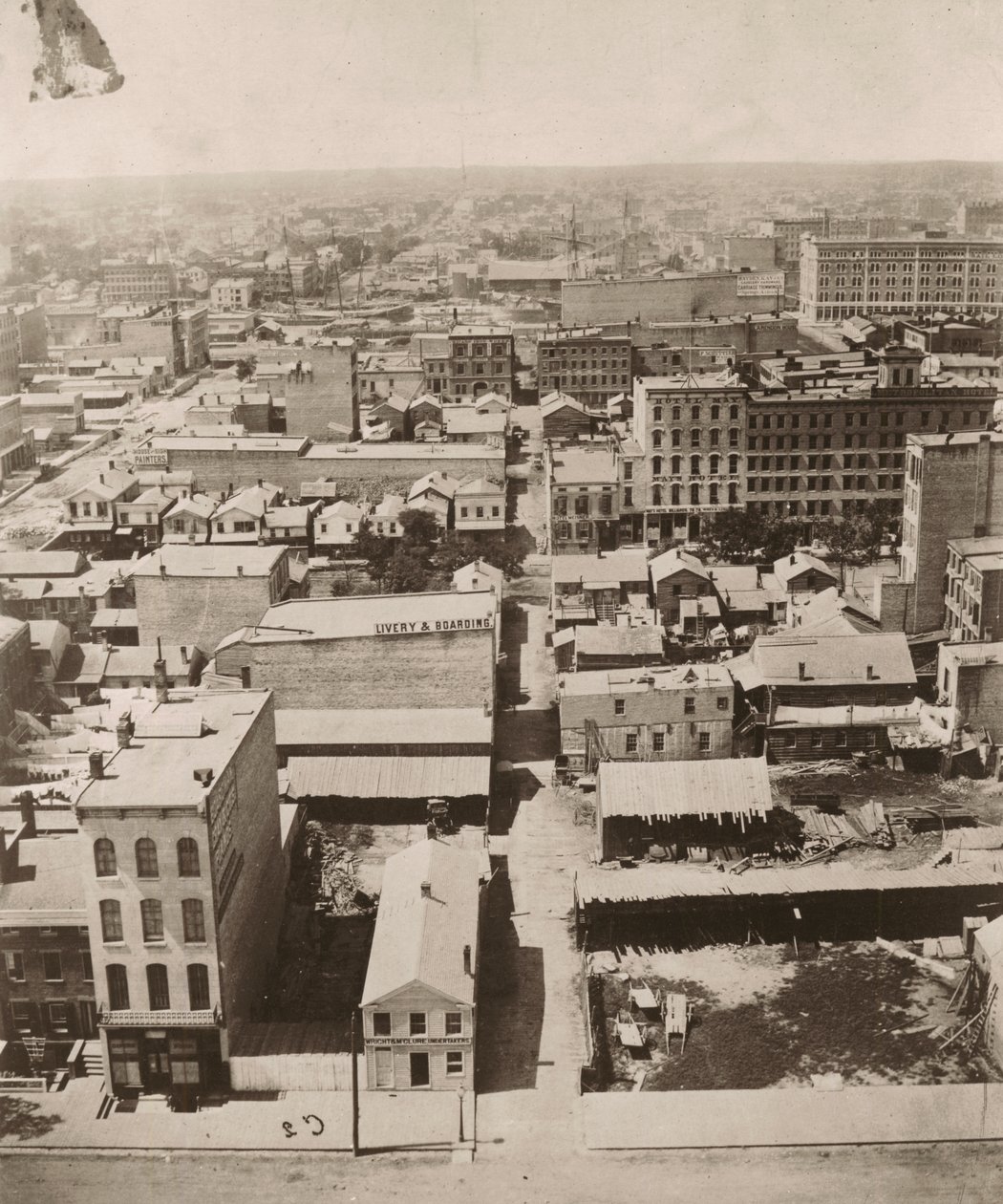 Widok na zachód z kopuły gmachu sądu w Chicago, 1858 autorstwa Alexander Hesler