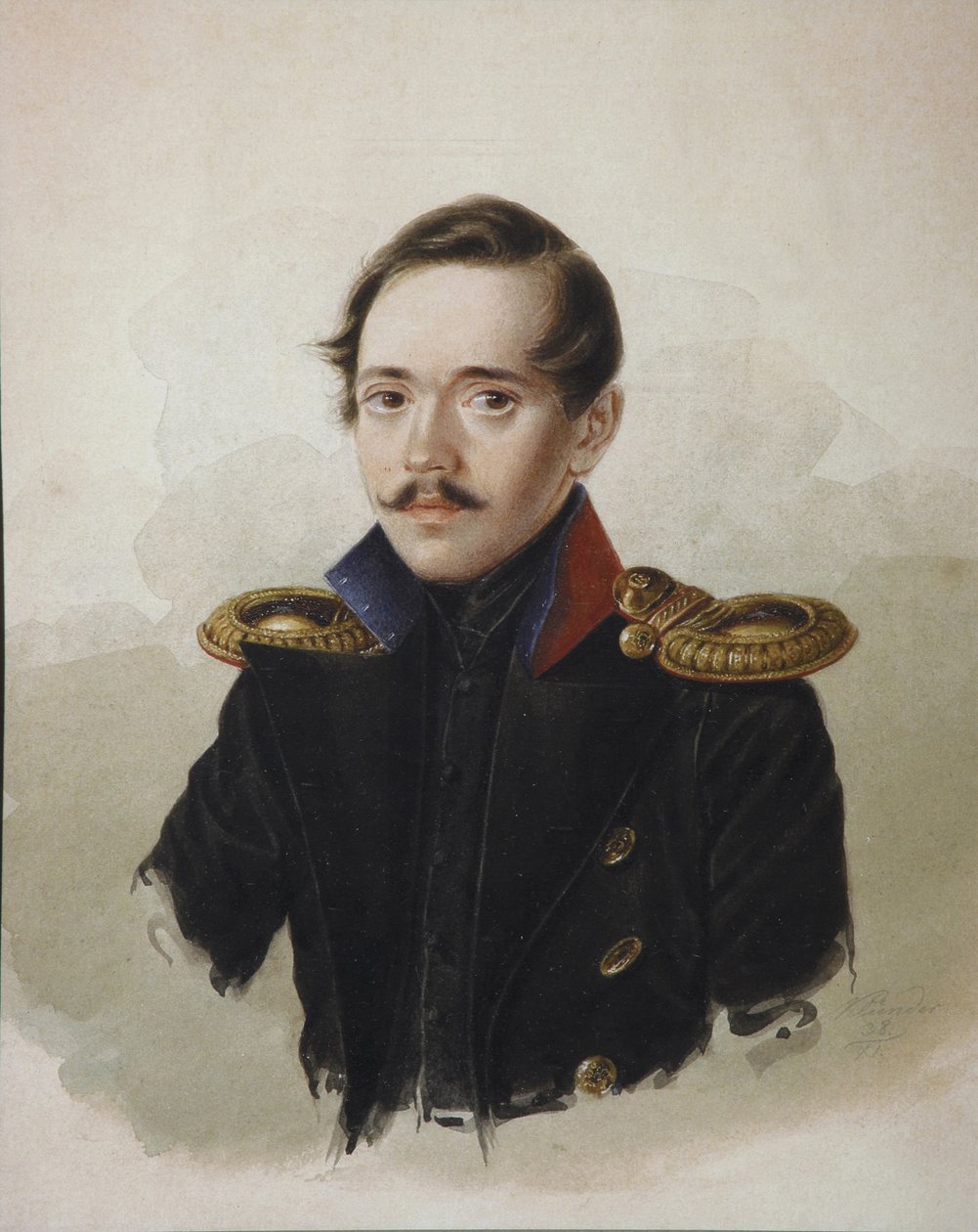 Portret poety Michaiła Lermontowa 1814-1841, 1839 autorstwa Alexander Ivanovich Klünder