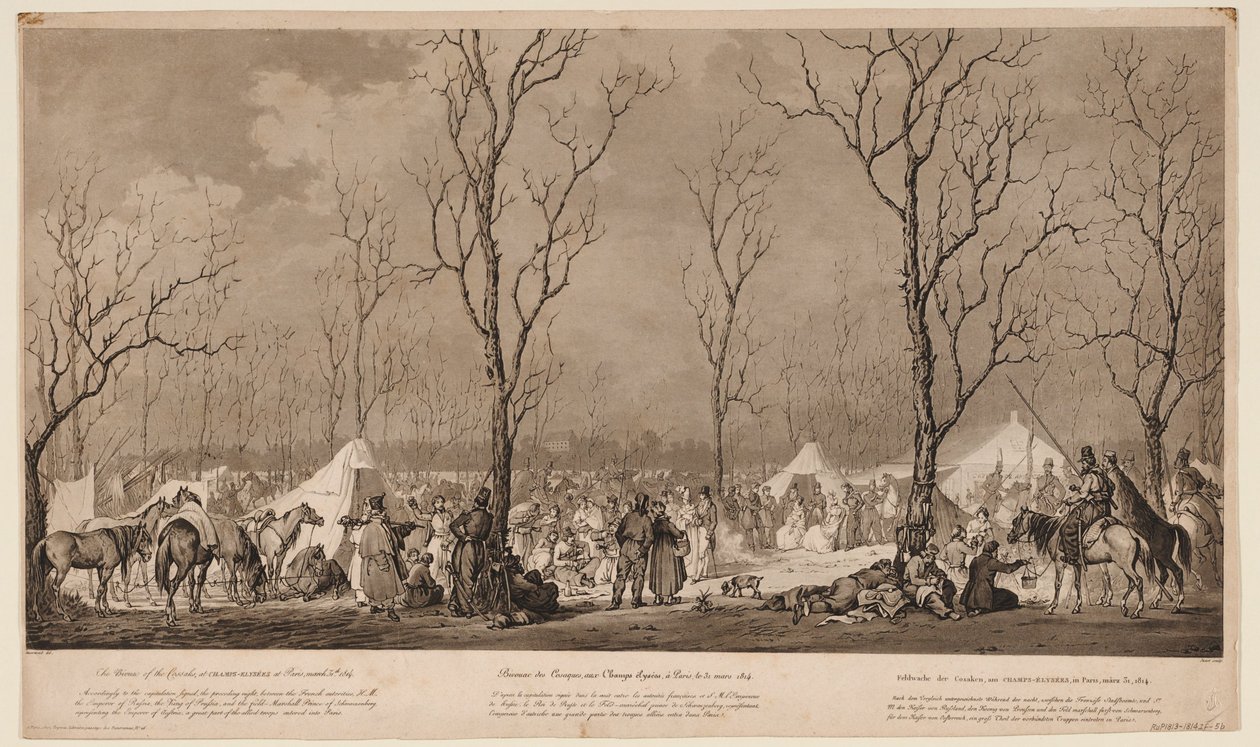 Biwak Kozaków na Avenue des Champs-Elysées w Paryżu w marcu 1814, 1814 autorstwa Alexander Ivanovich Sauerweid