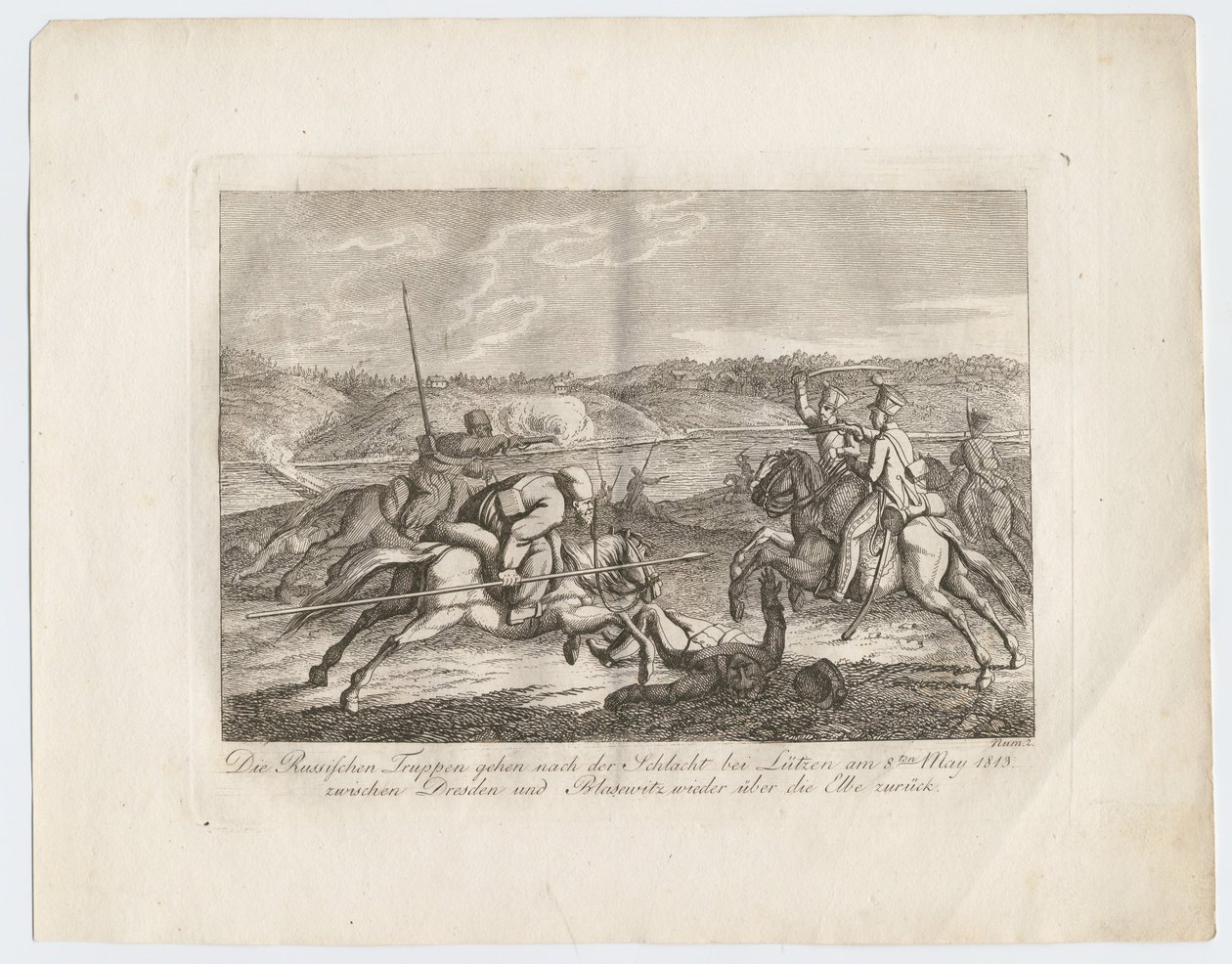 Wojska rosyjskie idą po bitwie pod Lutzen z powrotem przez Łabę, 1813 autorstwa Alexander Ivanovich Sauerweid