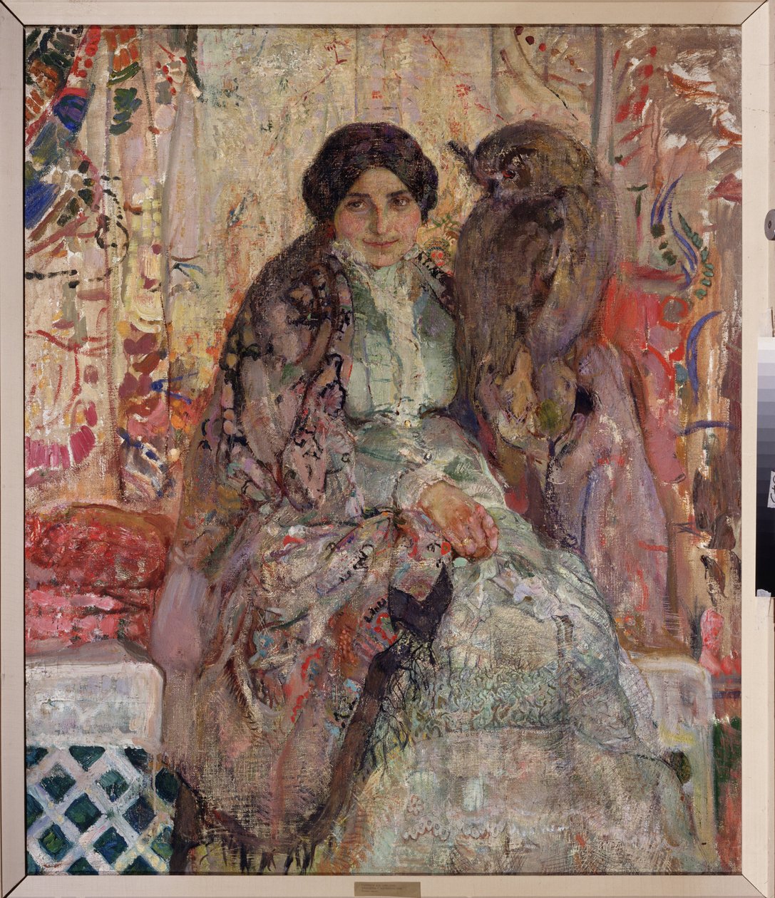 Kobieta z puchaczem. Obraz Aleksandra Iwanowicza Sawinowa (1881-1942), olej na płótnie autorstwa Alexander Ivanovich Savinov