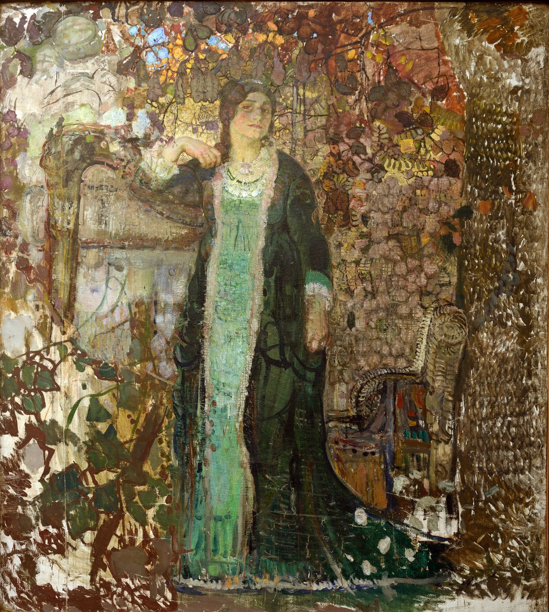 Harfistka. Portret Tatiany Sergeevny Bartseva (1886-1984) par Savinov, Aleksander Iwanowicz (1881-1942) autorstwa Alexander Ivanovich Savinov