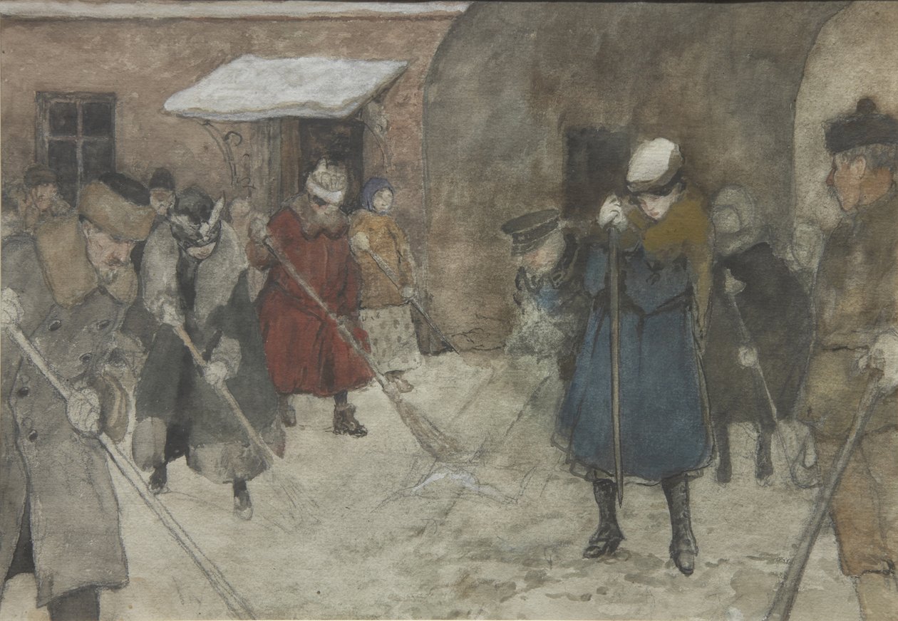 Odśnieżanie, ok. 1921 autorstwa Alexander Ivanovich Vakhrameyev