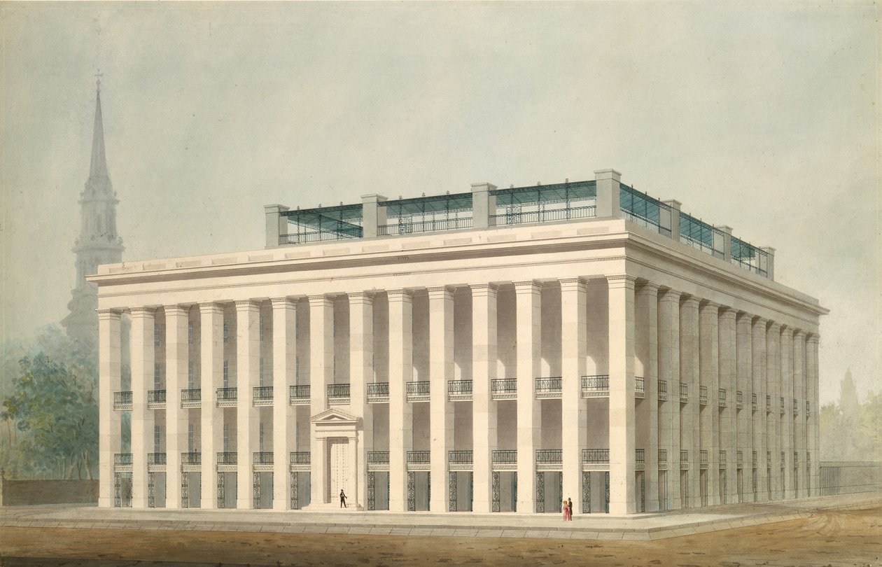 Propozycja dla Astor House Park Hotel, perspektywa Nowego Jorku, ca. 1830-34. autorstwa Alexander Jackson Davis