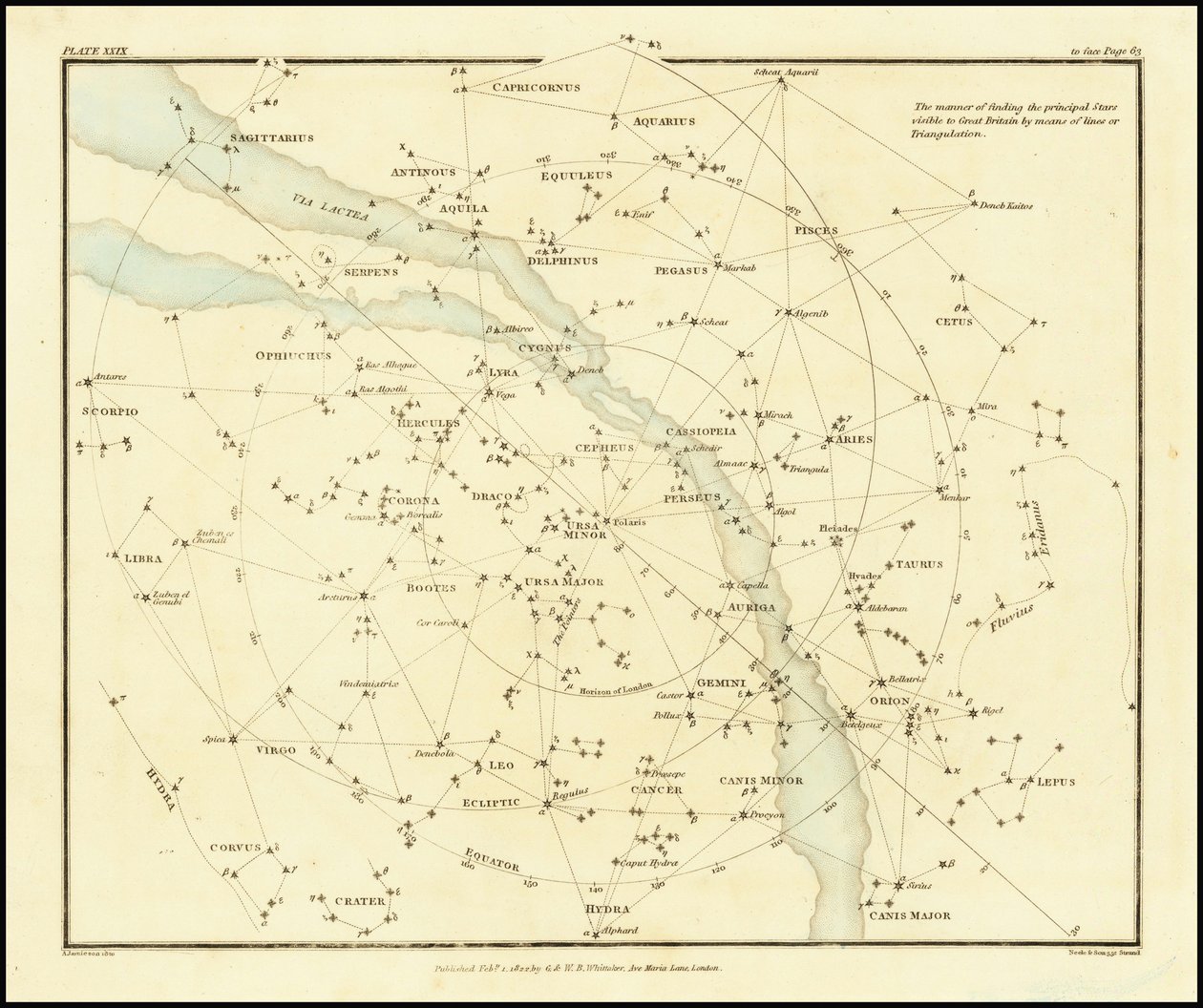 1822 - Alexander Jamieson - Sposób znajdowania głównych gwiazd widocznych w Wielkiej Brytanii za pomocą linii lub triangulacji autorstwa Alexander Jamieson
