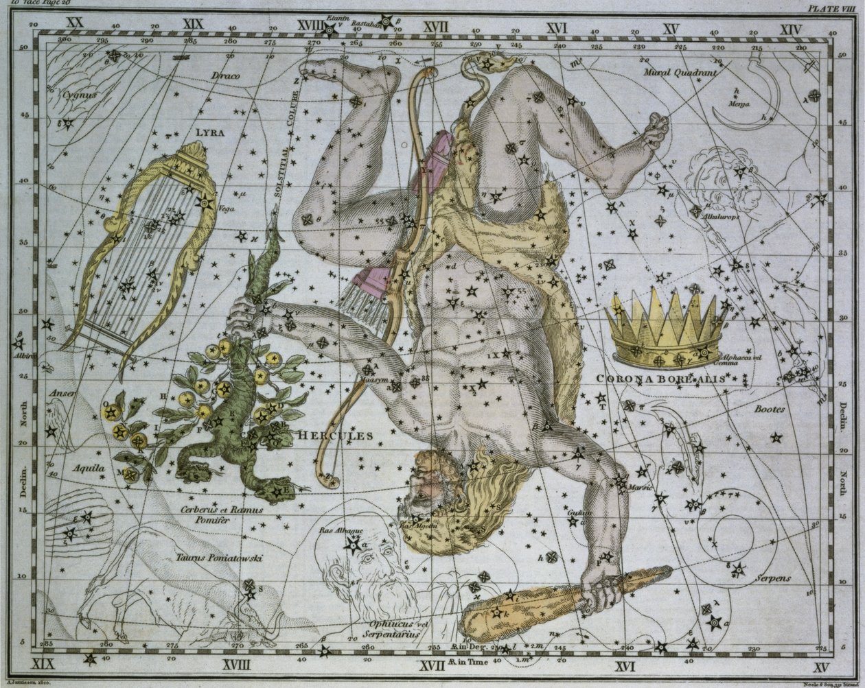 Herkules, z „Atlasu niebieskiego”, wyd. w 1822 autorstwa Alexander Jamieson