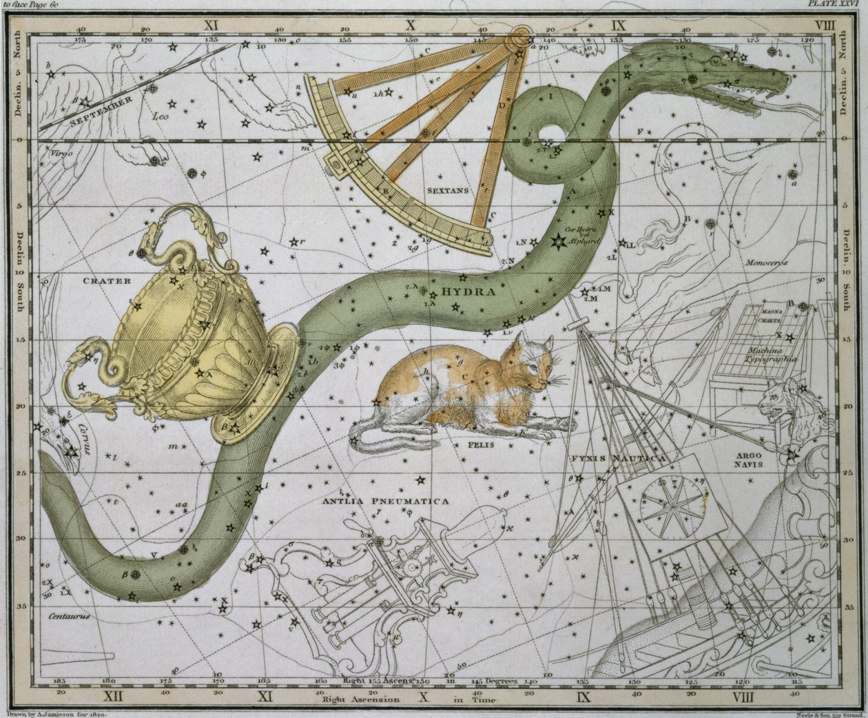 Hydra, z „Atlasu niebieskiego”, wyd. w 1822 autorstwa Alexander Jamieson