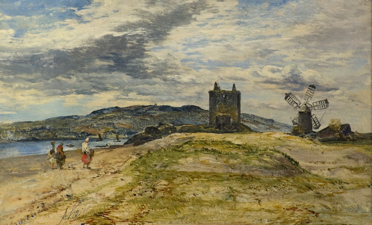 Zamek Broughty, ok. 1860 (olej na desce) autorstwa Alexander Jnr. Fraser
