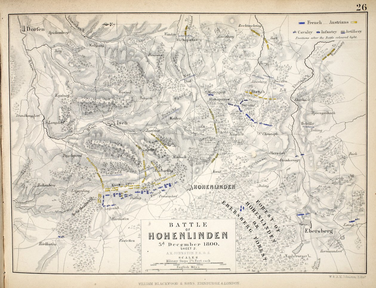 Mapa bitwy pod Hohenlinden, opublikowana przez Williama Blackwooda i Synów, Edynburg i Londyn, 1848 (rycina ręcznie kolorowana) autorstwa Alexander Keith Johnston