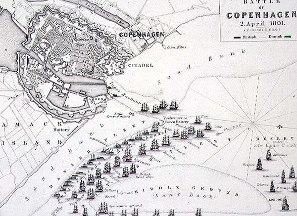 Plan bitwy pod Kopenhagą, 2 kwietnia 1801, c.1830 (rycina) autorstwa Alexander Keith Johnston
