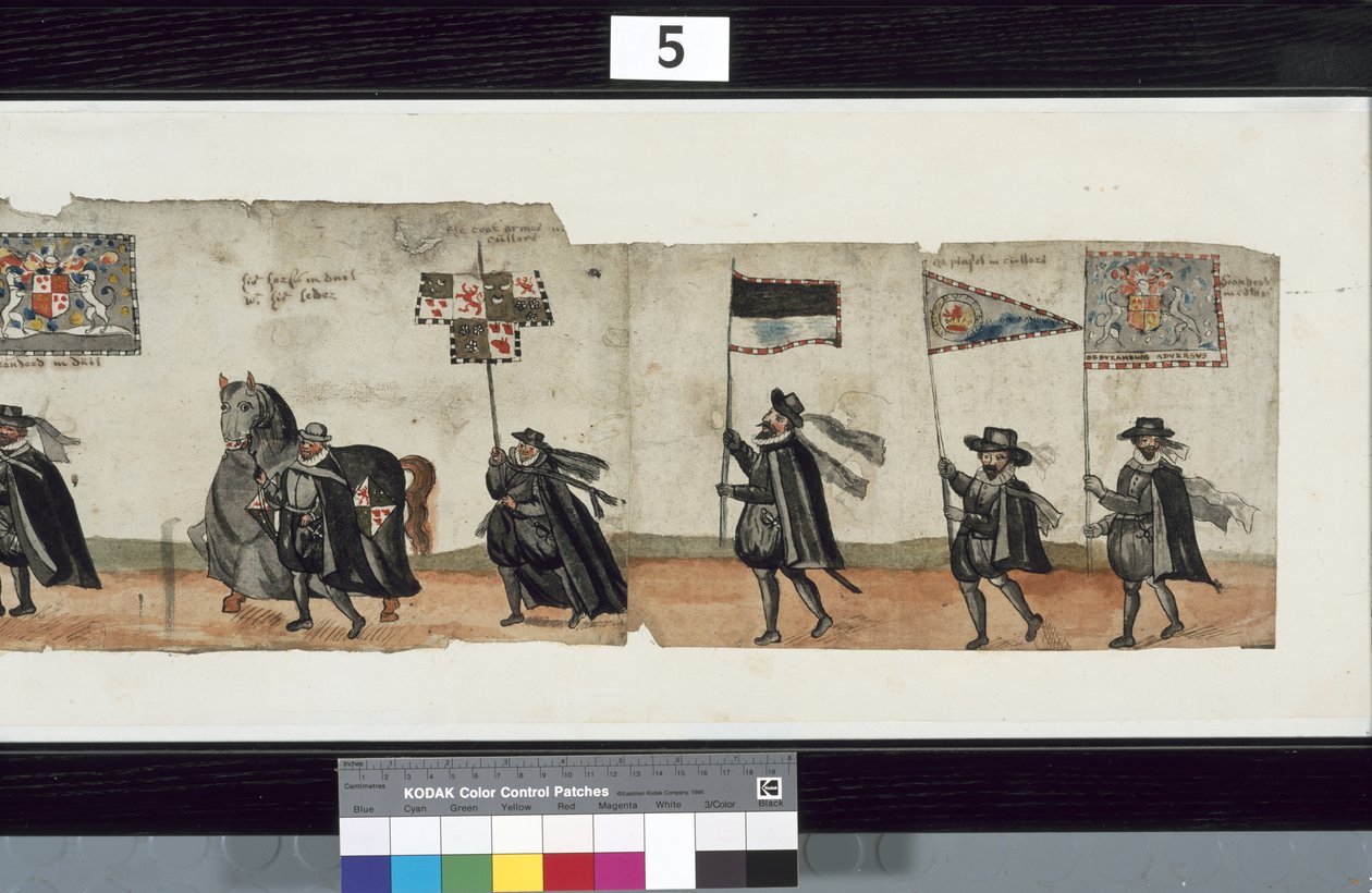 Fragment obrazu The Huntly Funeral Procession, który podobno został wykorzystany podczas pogrzebu Jerzego I, markiza Huntly autorstwa Alexander Kincaid