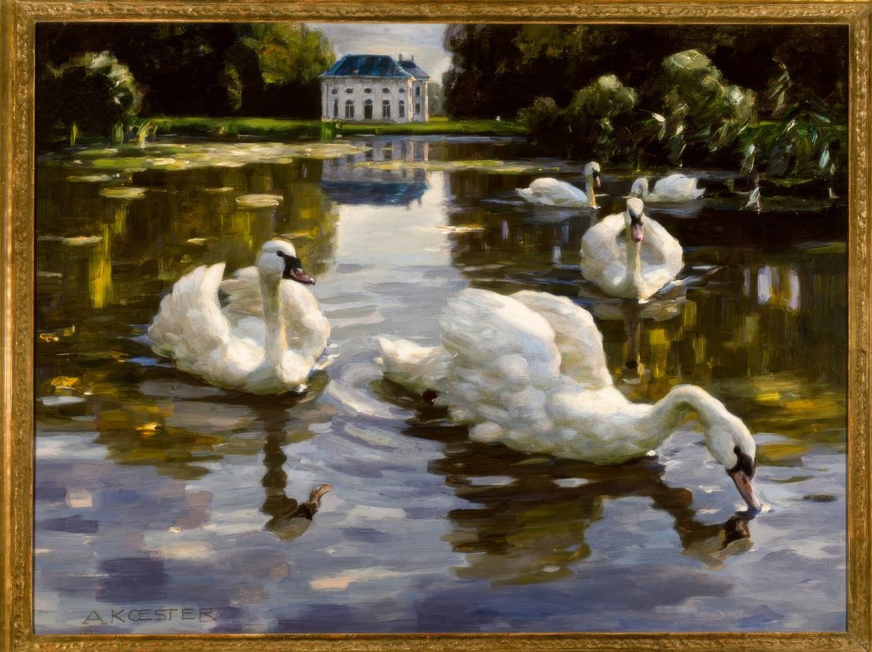 A. Koester, łabędzie w Nymphenburg autorstwa Alexander Köster