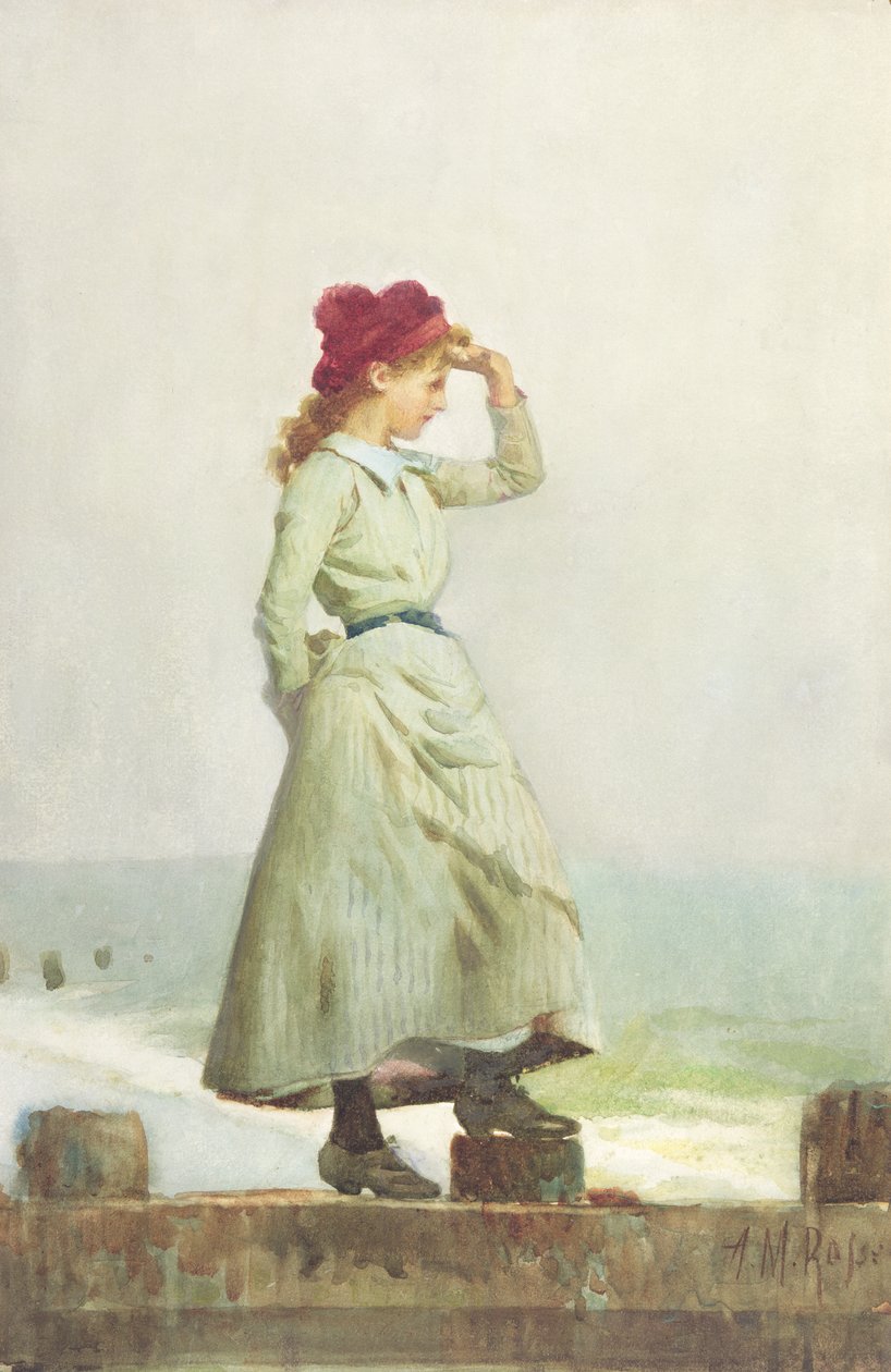 Młoda dziewczyna na Seawall (akwarela na papierze) autorstwa Alexander M. Rossi