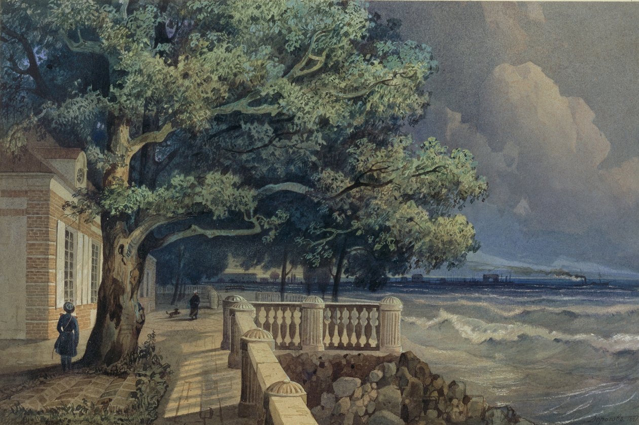 Taras w pałacu Monplaisir, Peterhof, 1847 autorstwa Alexander Matveyevich Dorogov