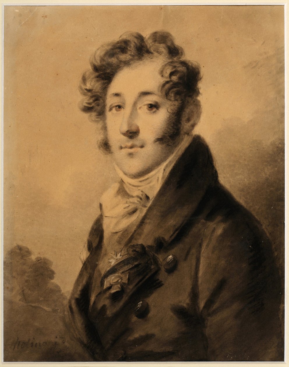 Portret Konstantina Jakowlewicza Bułhakowa (1782-1835) - Dzieło Aleksandra (Aleksandra) Molinariego (1772-1831), Sanguine i kreda na papierze, ok. 1800, 28x22,3 cm - (Portret Konstantina Jakowlewicza Bułhakowa, Sanguine, czarna kreda i kolor biały włączony autorstwa Alexander Molinari