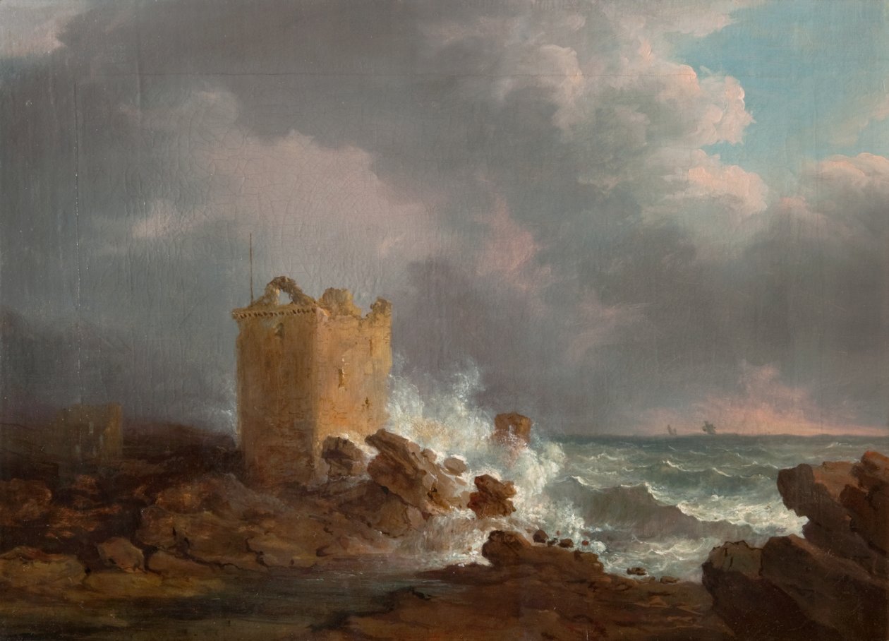 Zamek w Broughty podczas burzy, ok. 1810 (olej na płótnie) autorstwa Alexander Nasmyth
