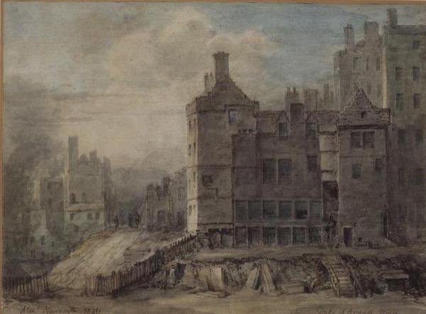Duke of Argyll House, Edynburg (akwarela na papierze) autorstwa Alexander Nasmyth