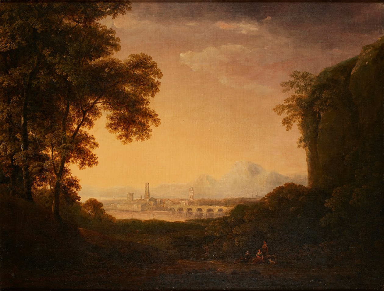 Postacie w zalesionym włoskim pejzażu (olej na płótnie) autorstwa Alexander Nasmyth